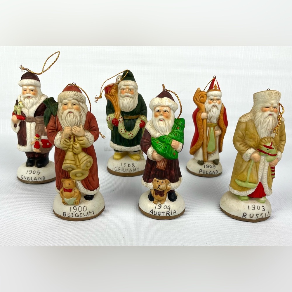 Lot Of 6 VTG Hermitage Pottery Antique Santa Ornaments, Traditional Christmas